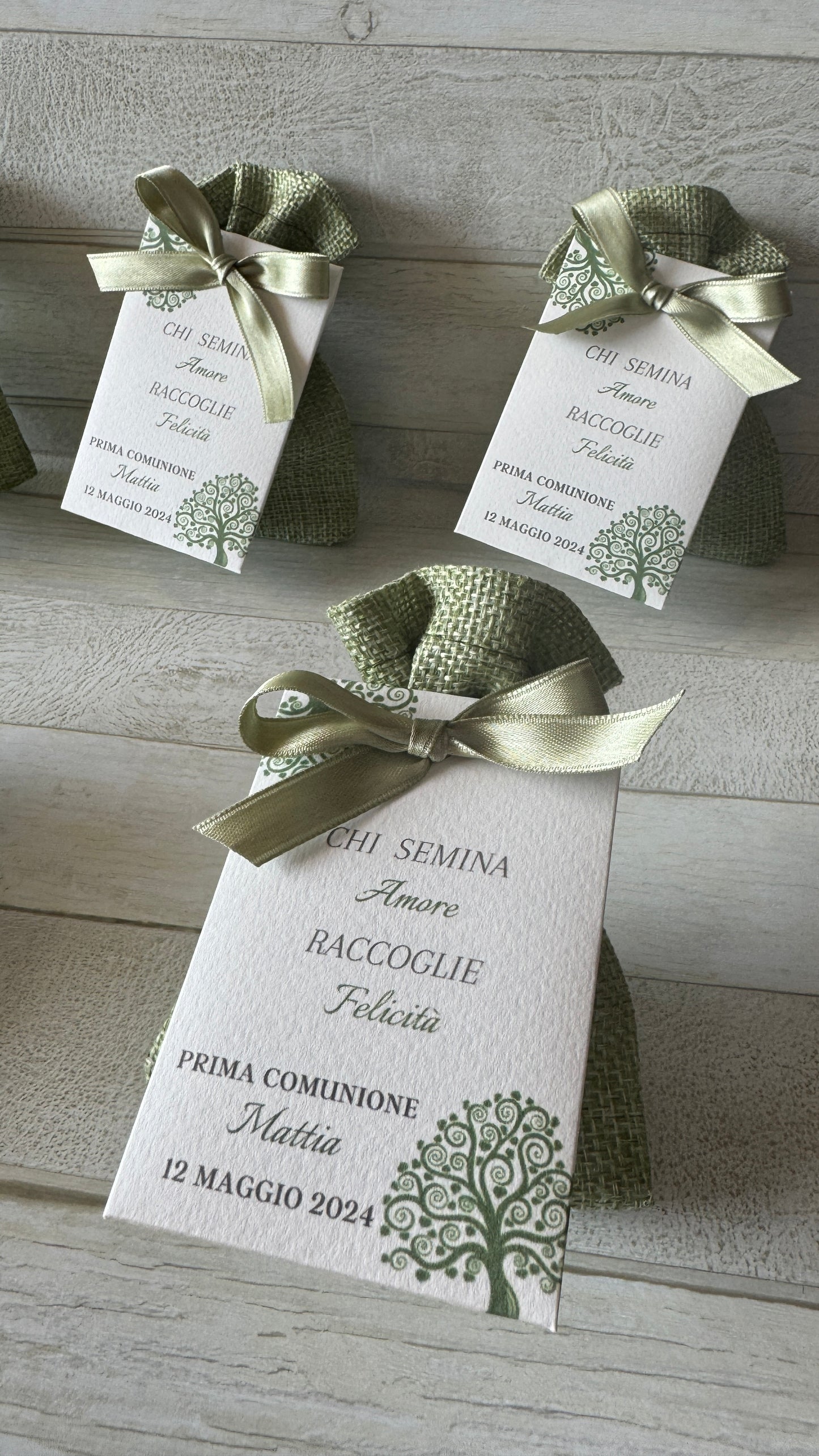 Porta Confetti in Sacchettino cotone grezzo personalizzato Comunione-Cresima