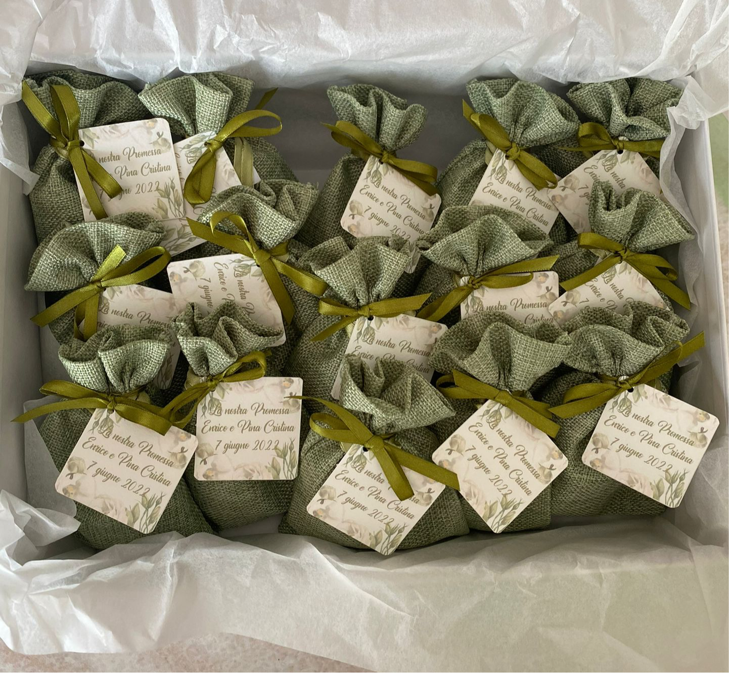 Porta Confetti in Sacchettino stoffa personalizzato Battesimo