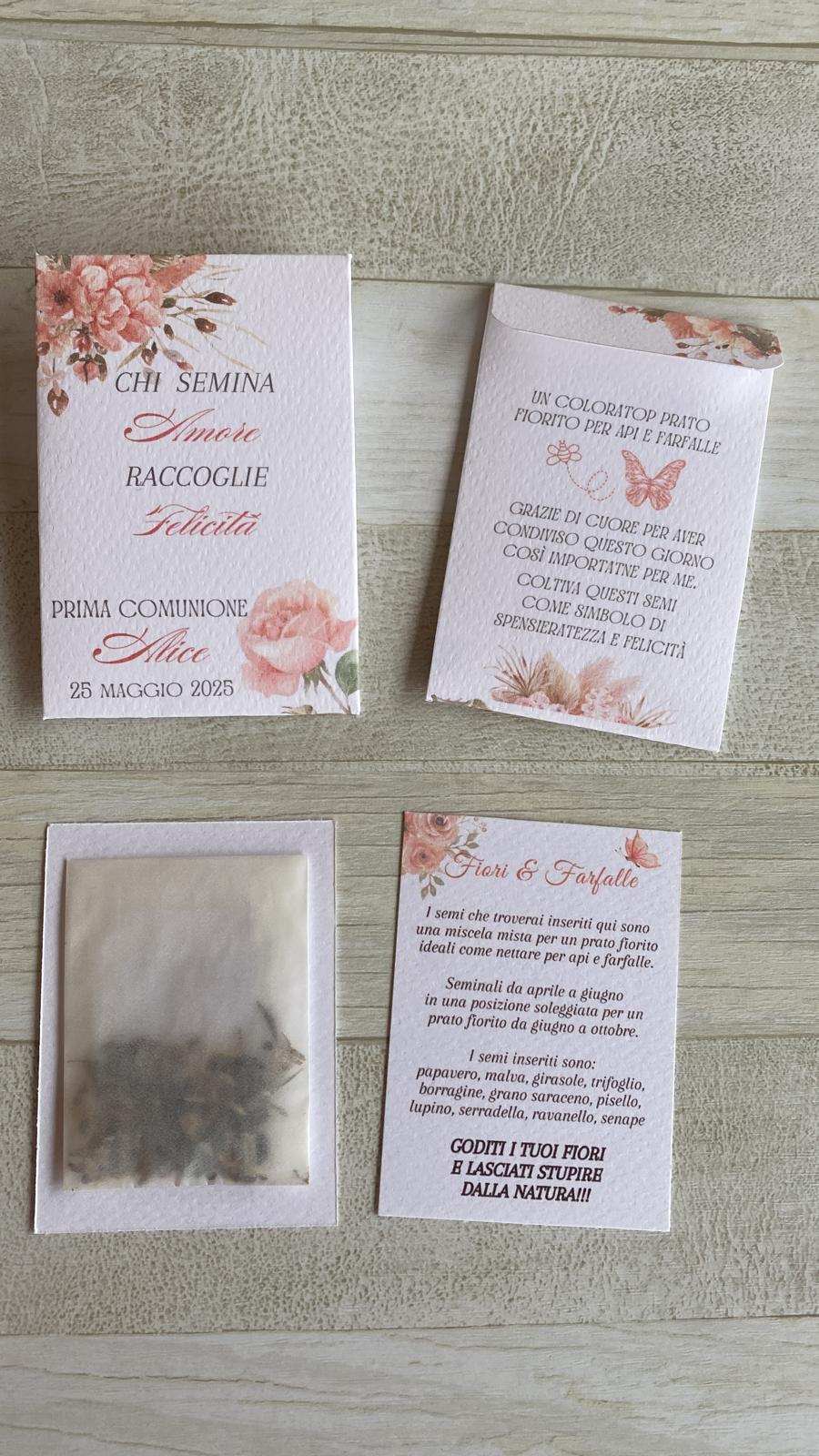 Segnaposto seminabile in bustina personalizzata con semi "Prato Fiorito"