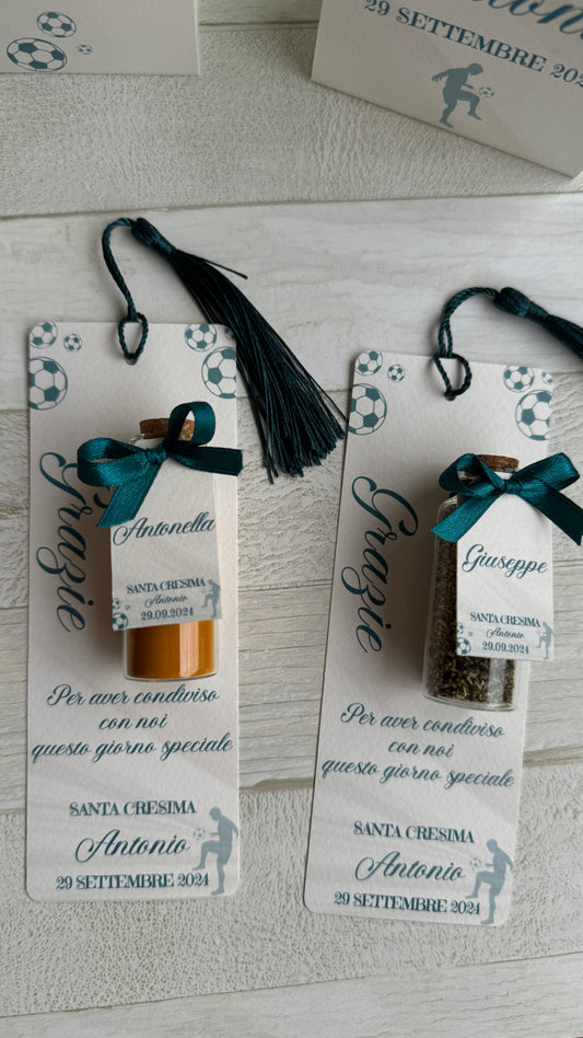 Segnaposto segnalibro con spezie in provette vetro