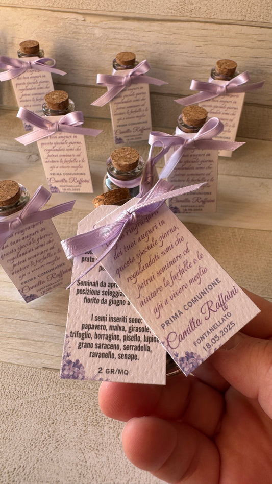 Segnaposto "Prato Fiorito" in provetta vetro con semi per farfalle & api