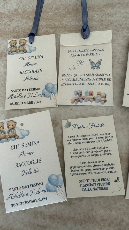 Segnaposto seminabile in bustina personalizzata con semi "Prato Fiorito"