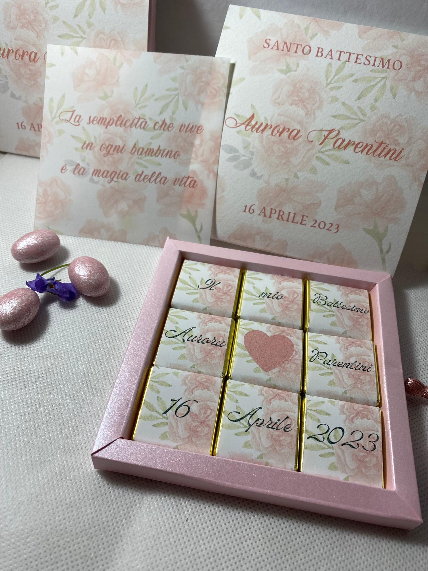 Scatola fiammifero personalizzata Battesimo con cioccolatini