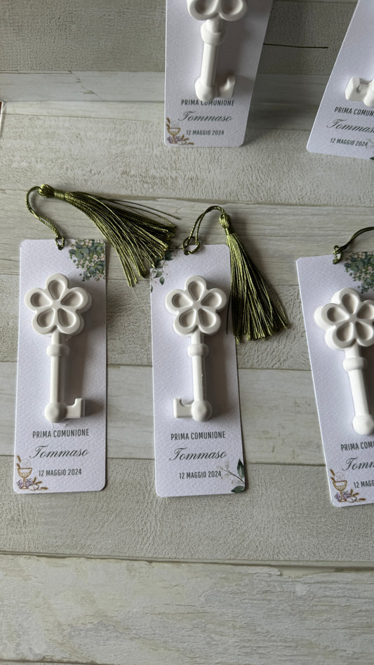 Segnaposto Comunione e Cresima – Segnalibro con Profumatore "Chiave" in Gesso