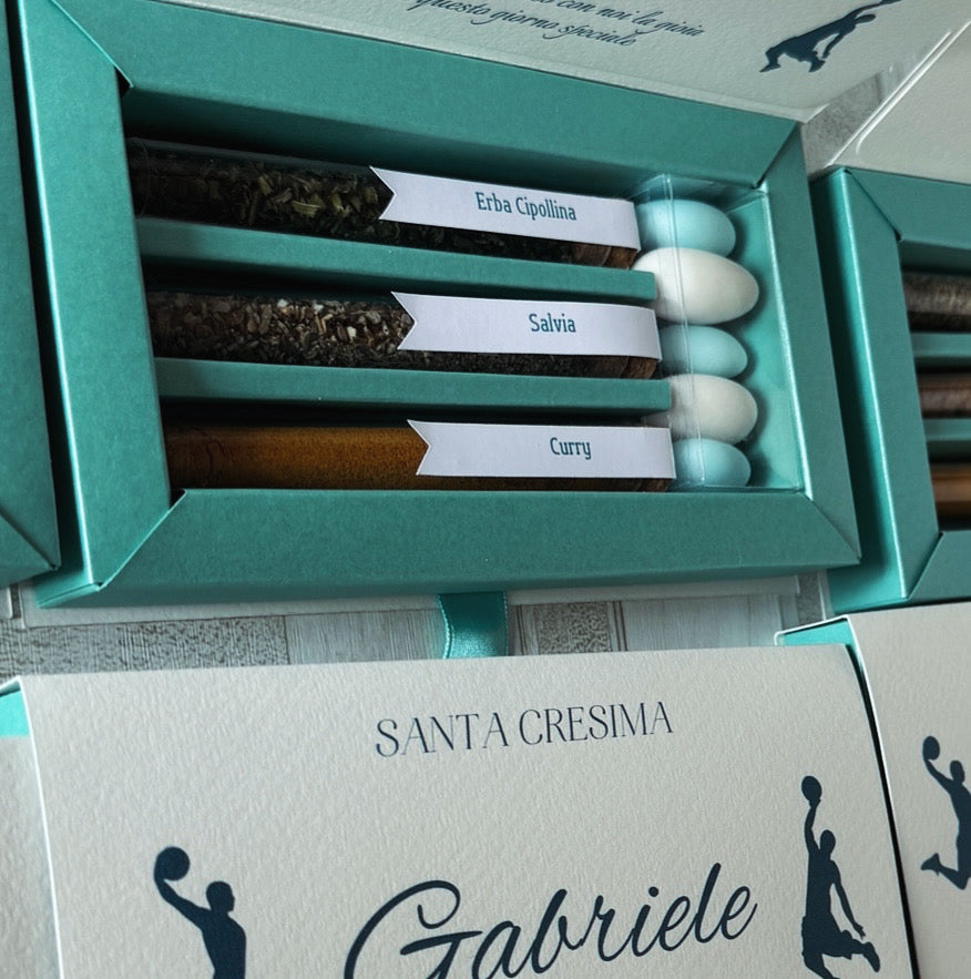 Cofanetto regalo personalizzata con set di 3 di spezie per Comunione-Cresima