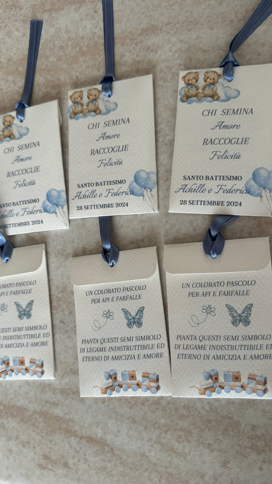 Segnaposto seminabile in bustina personalizzata Battesimo