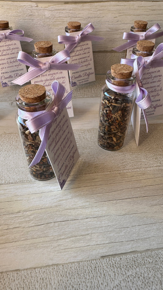 Segnaposto Comunione e Cresima – Provetta in Vetro con Semi “Prato Fiorito” Personalizzata