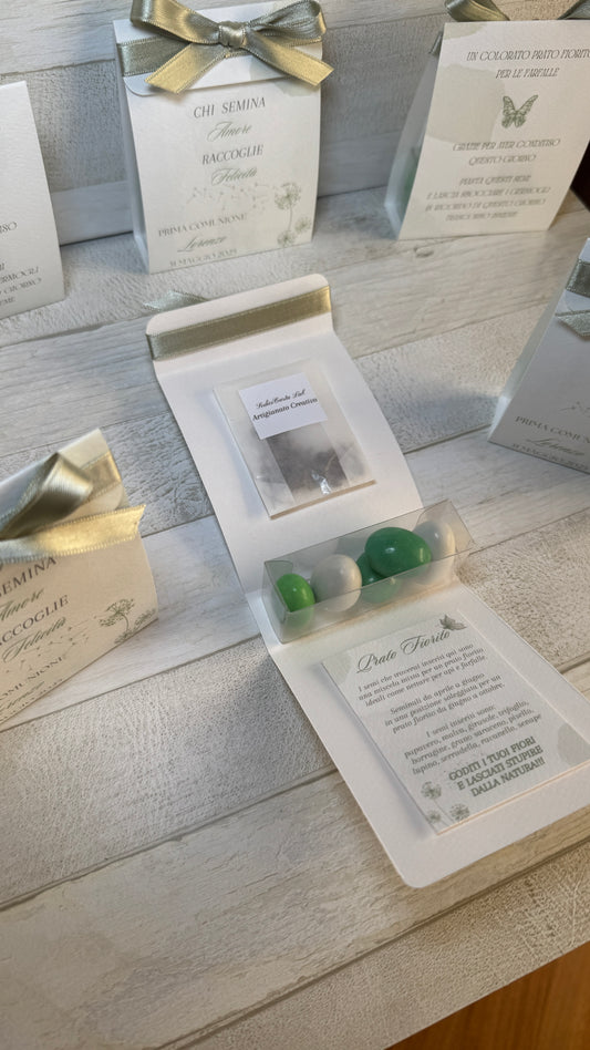 Porta confetti Comunione e Cresima – Bustina Semi Girasole o Lavanda personalizzata
