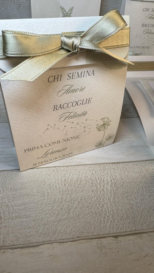 Bustina personalizzata con semi Fiori o Erbe e confetti (aperta ai lati)