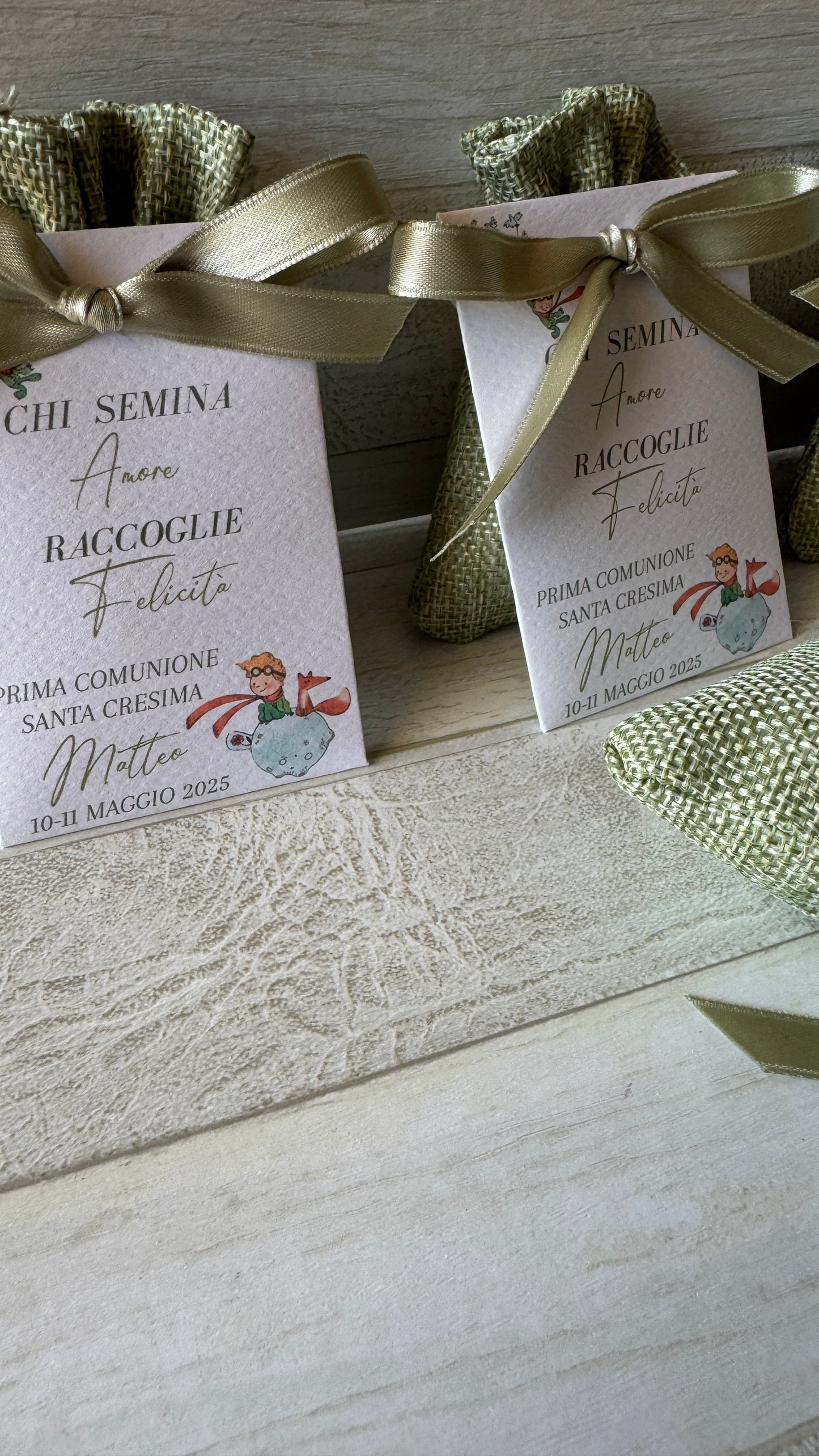 Porta Confetti in Sacchettino stoffa personalizzato Battesimo