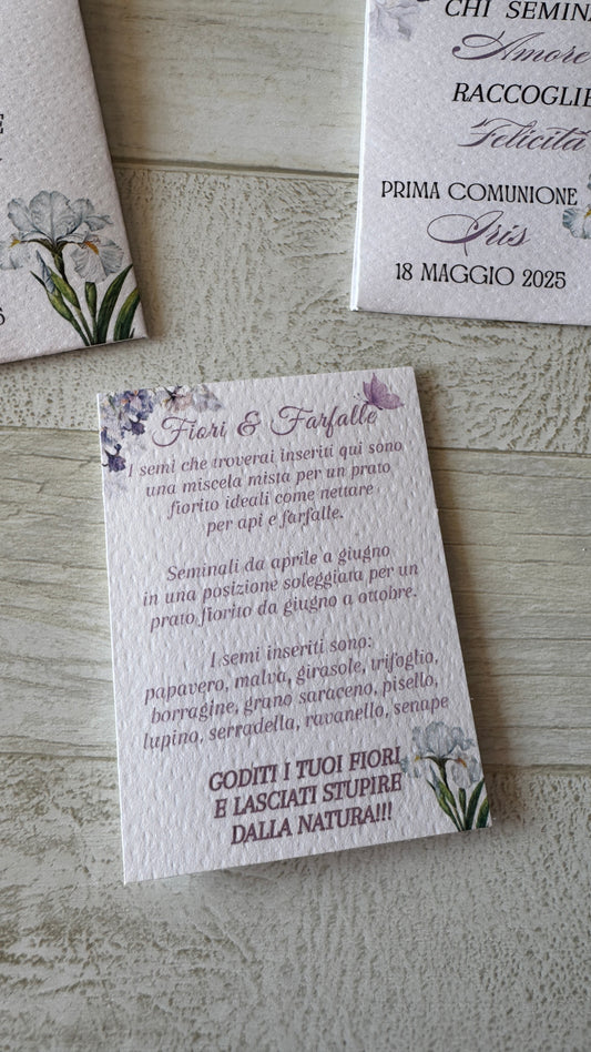 Segnaposto Comunione e Cresima – Bustina Semi "Prato Fiorito" Personalizzata