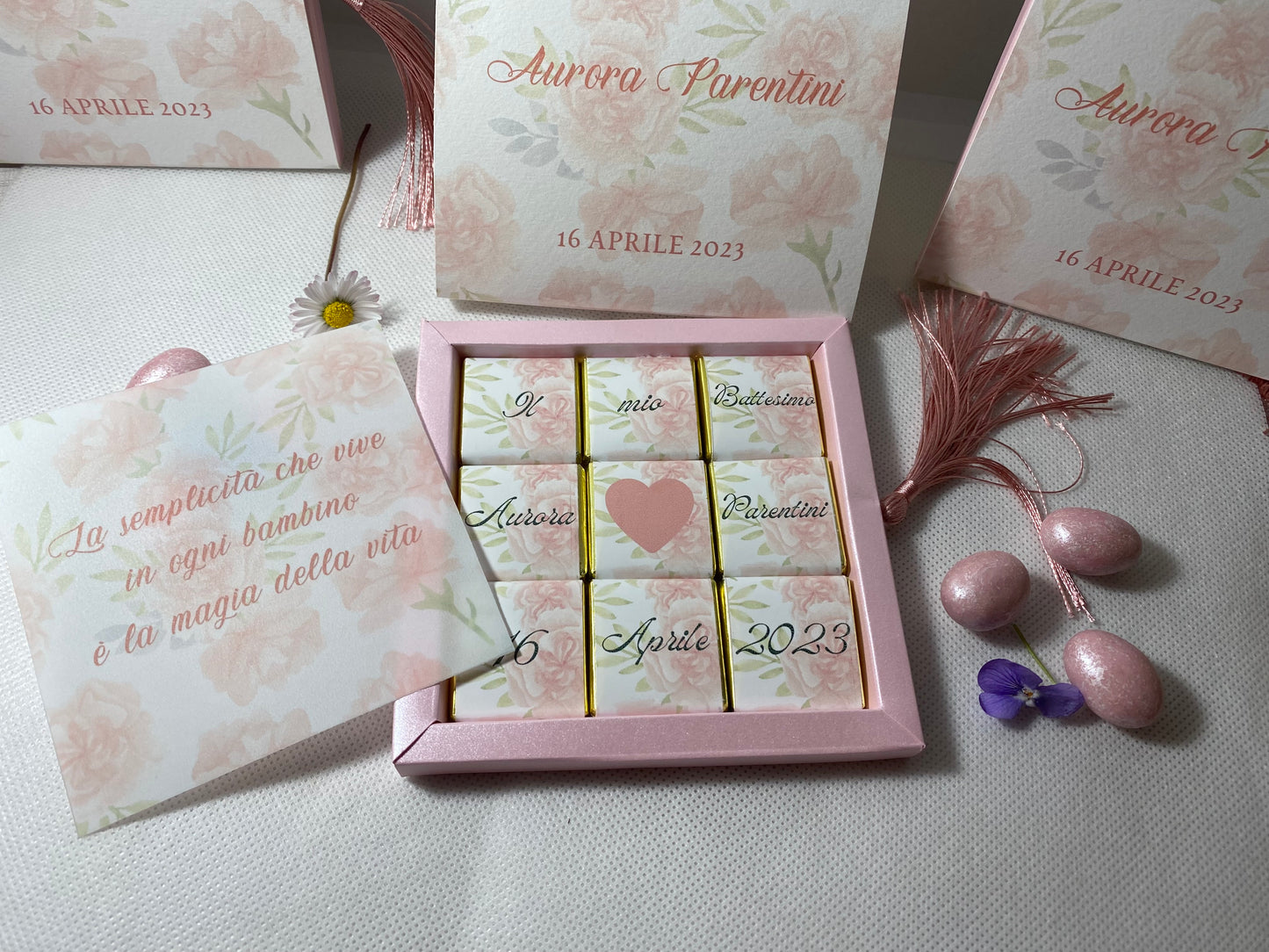 Scatola fiammifero personalizzata Battesimo con cioccolatini