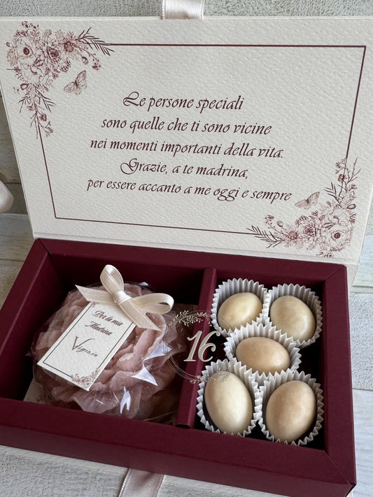 Bomboniera Comunione e Cresima con Peonia Profumata in Cera di Soia - Cofanetto a Libro