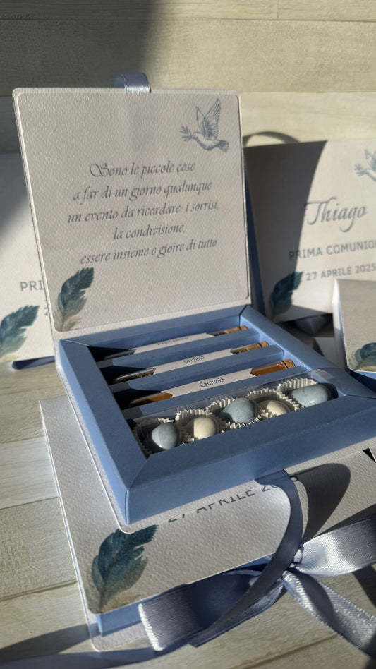 Cofanetto regalo a libro personalizzato con set di 3 di spezie per Comunione-Cresima