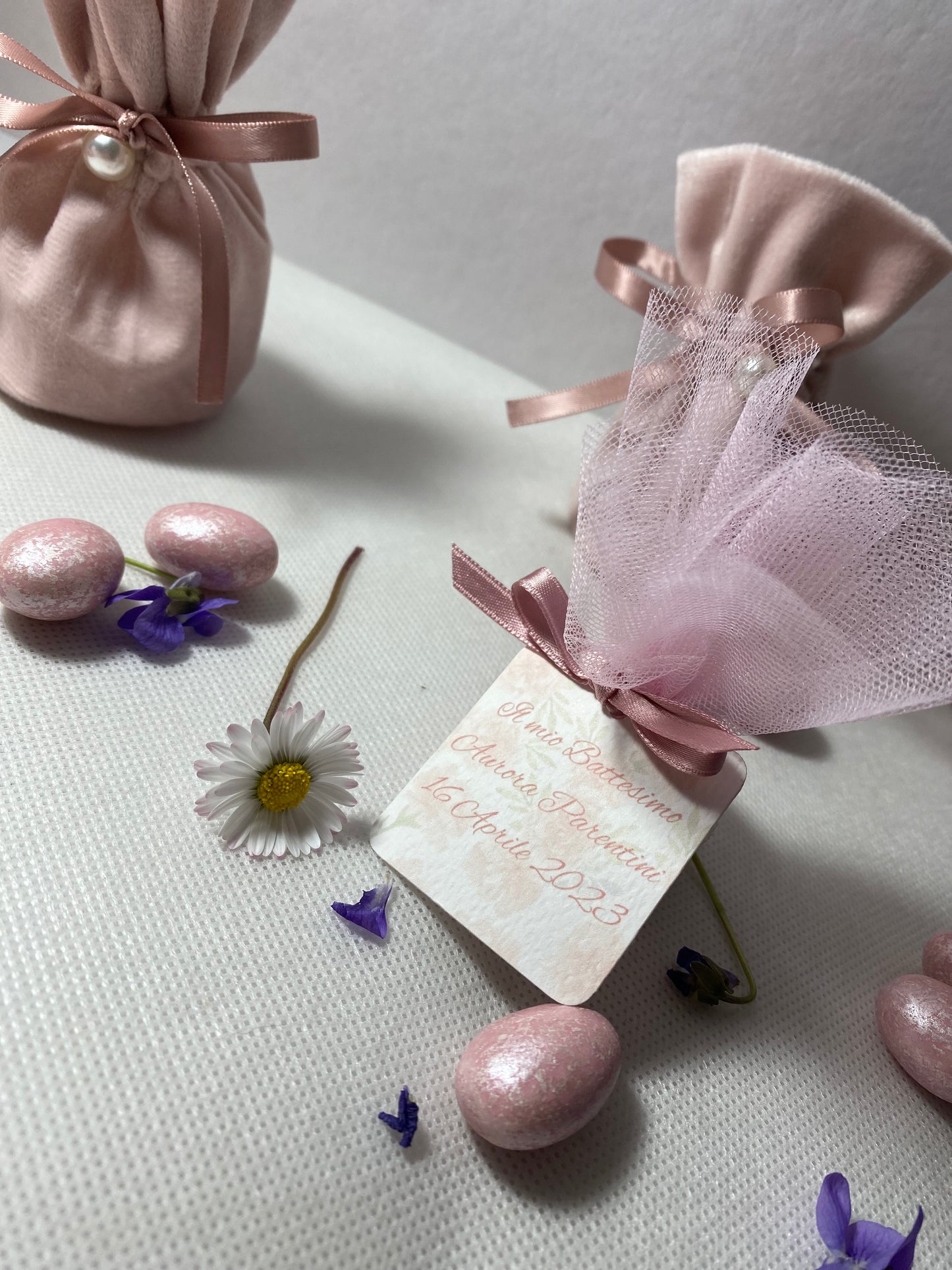 Porta Confetti in Sacchettino vellutino personalizzato Battesimo