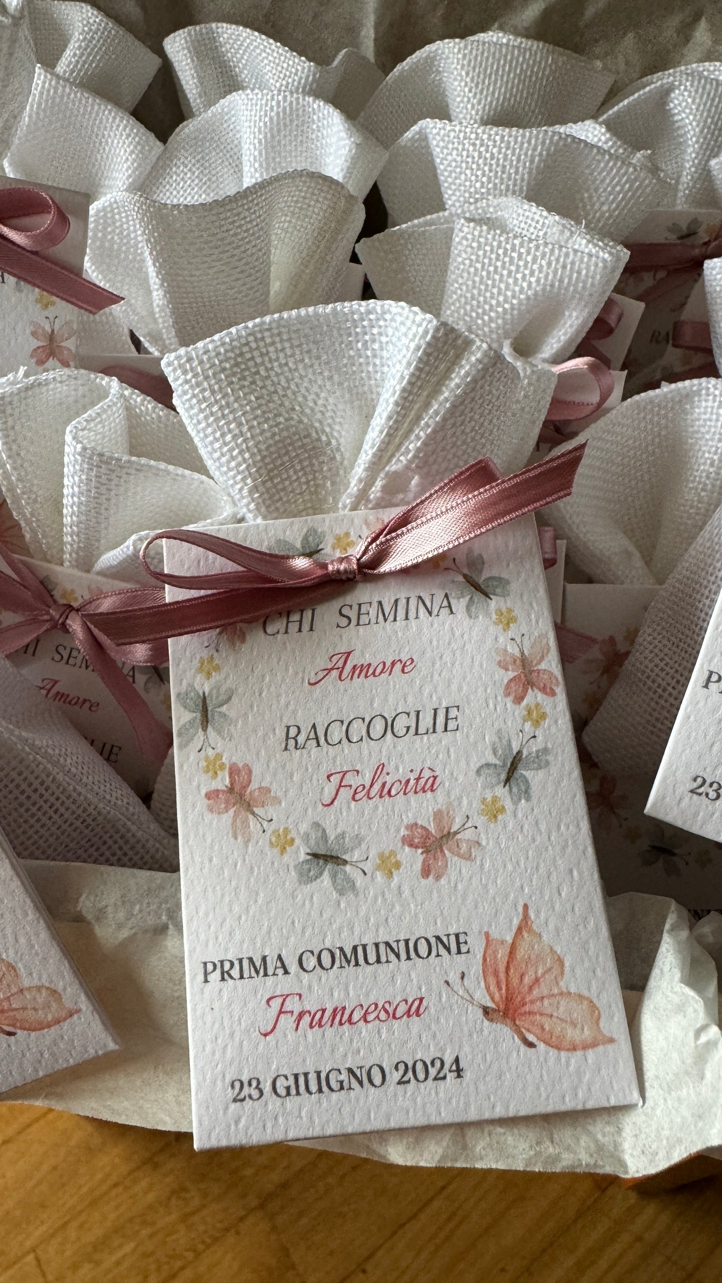 Porta Confetti in Sacchettino cotone grezzo personalizzato Comunione-Cresima