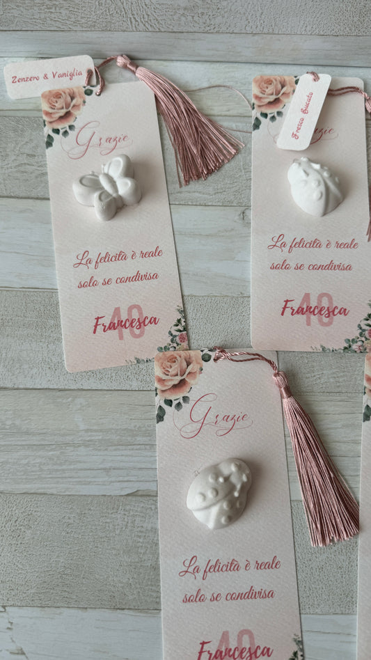 Segnaposto Comunione e Cresima Segnalibro con Profumatore in Gesso - Giardino in Fiore