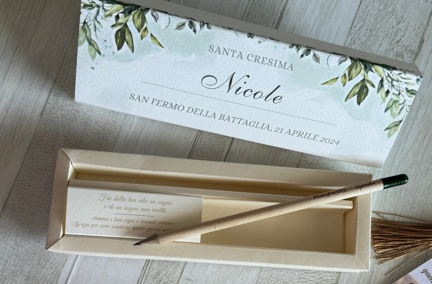 Cofanetto regalo personalizzato per Comunione-Cresima con Matita Seminabile