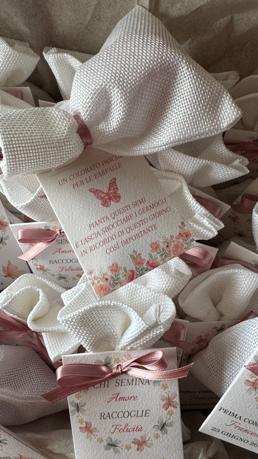 Porta Confetti in Sacchettino cotone grezzo personalizzato Comunione-Cresima