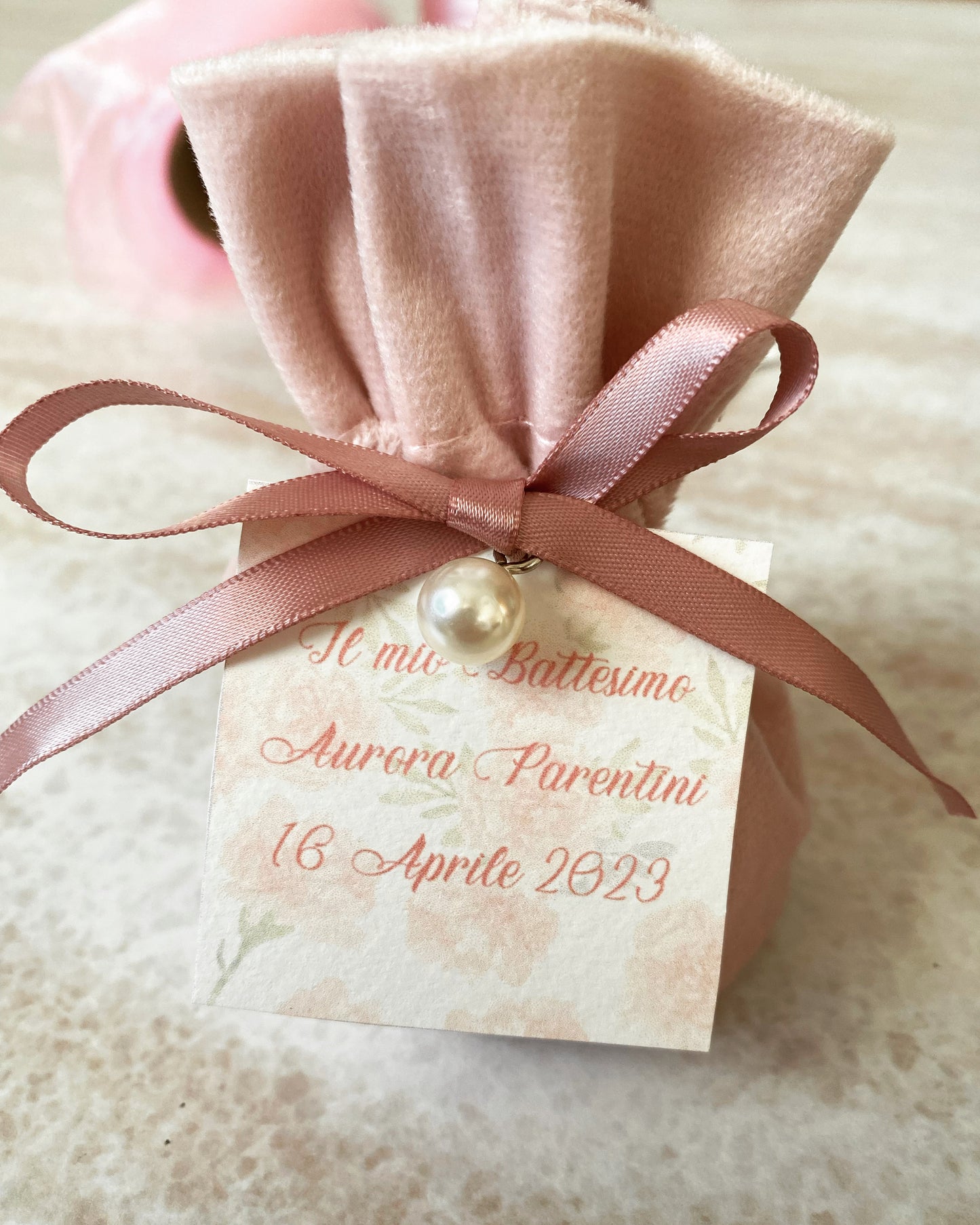 Porta Confetti in Sacchettino vellutino personalizzato Battesimo