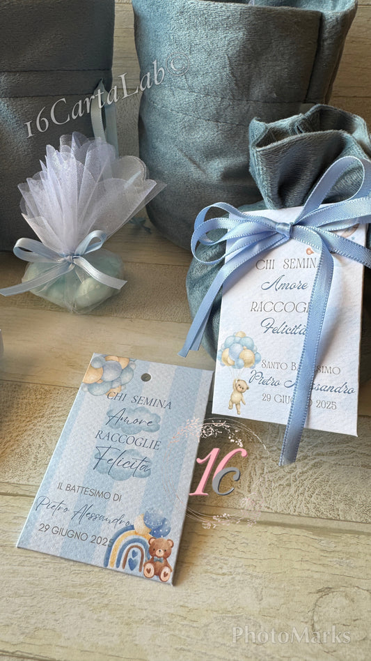 Porta Confetti in Sacchettino vellutino personalizzato Battesimo