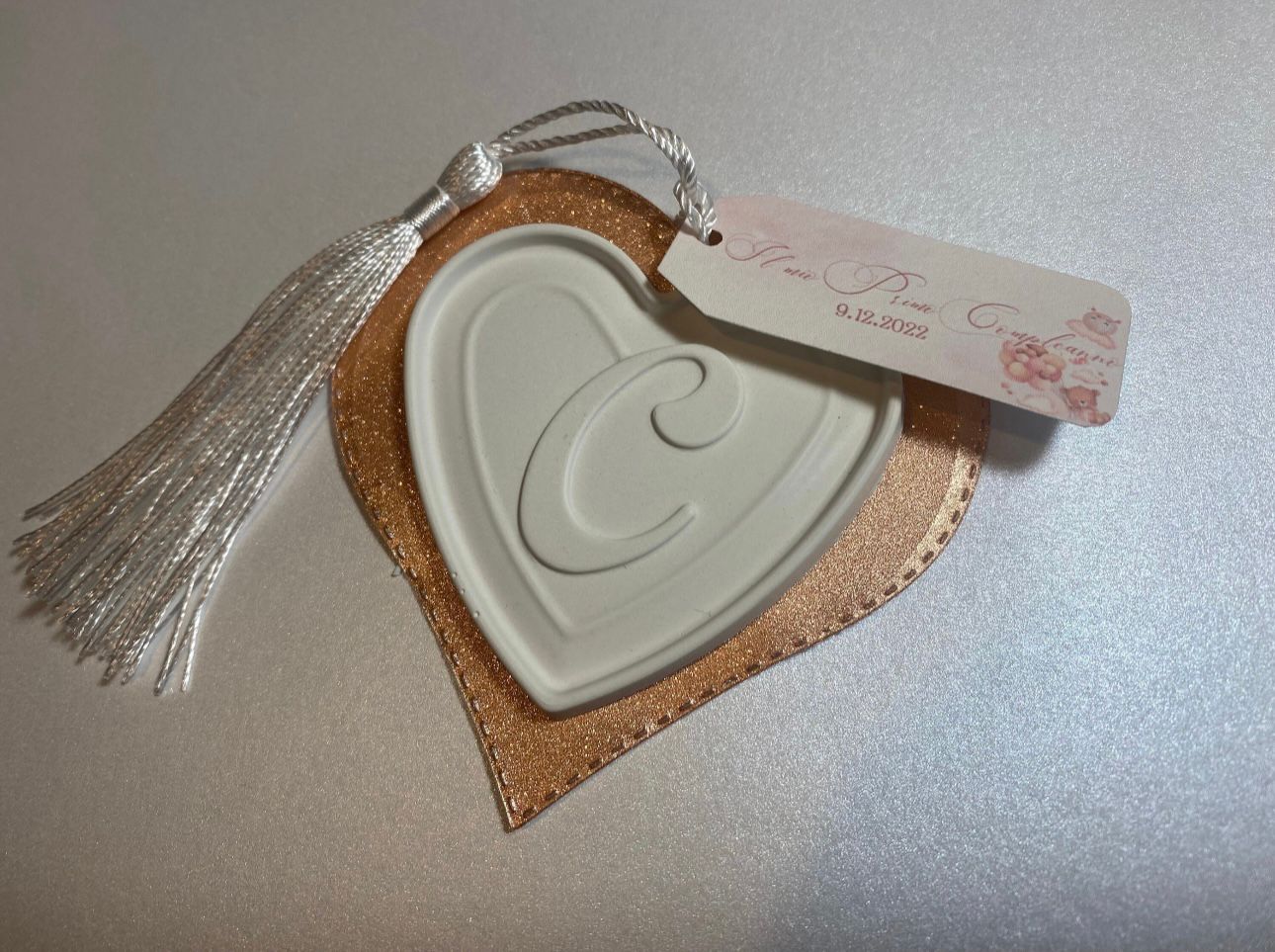 Segnaposto cuore lettera gessetto profumato personalizzato Comunione & Cresima