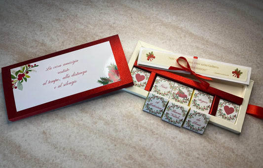 Cofanetto regalo Natale con cioccolatini personalizzati e matita seminabile