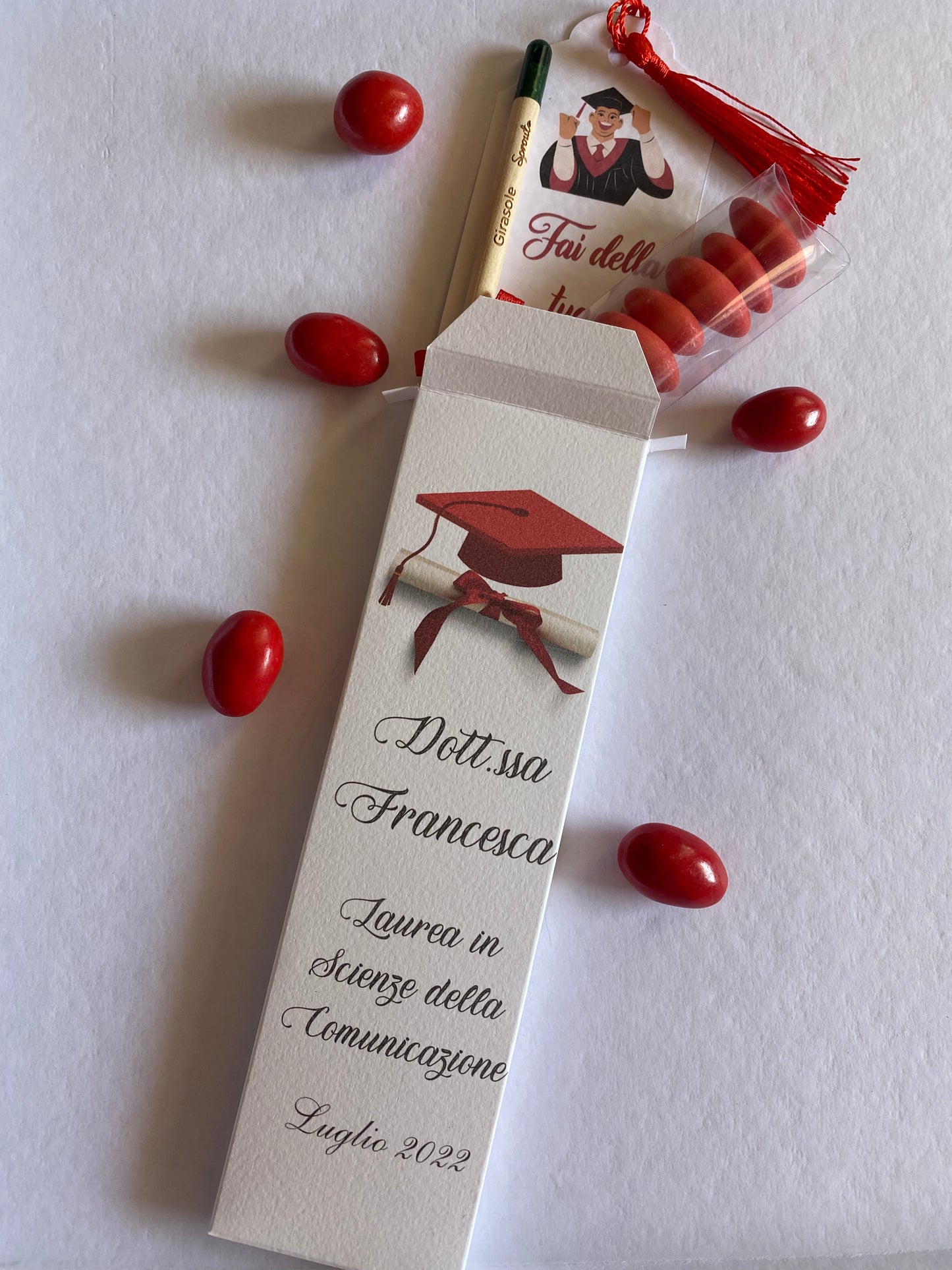 Segnalibro Personalizzato Laurea con Matita Seminabile, confetti e astuccio porta segnalibro