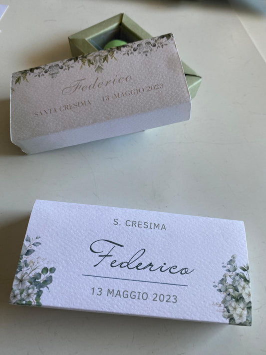 Porta confetti Comunione e Cresima – Cofanetto a scorrimento degustazione personalizzabile (3 confetti)