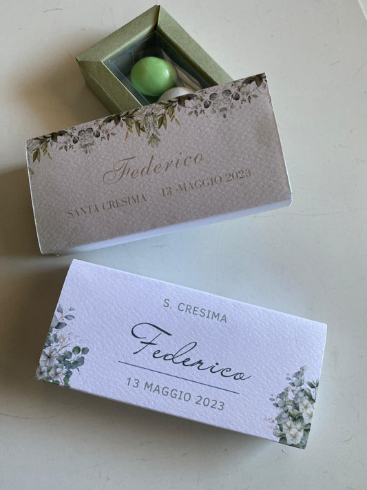 Porta confetti in scatola degustazione personalizzabile - 3 confetti