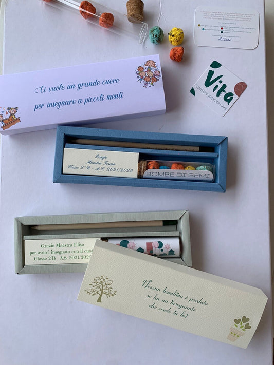 Cofanetto idea regalo seminabile con matita e bombe carta semi