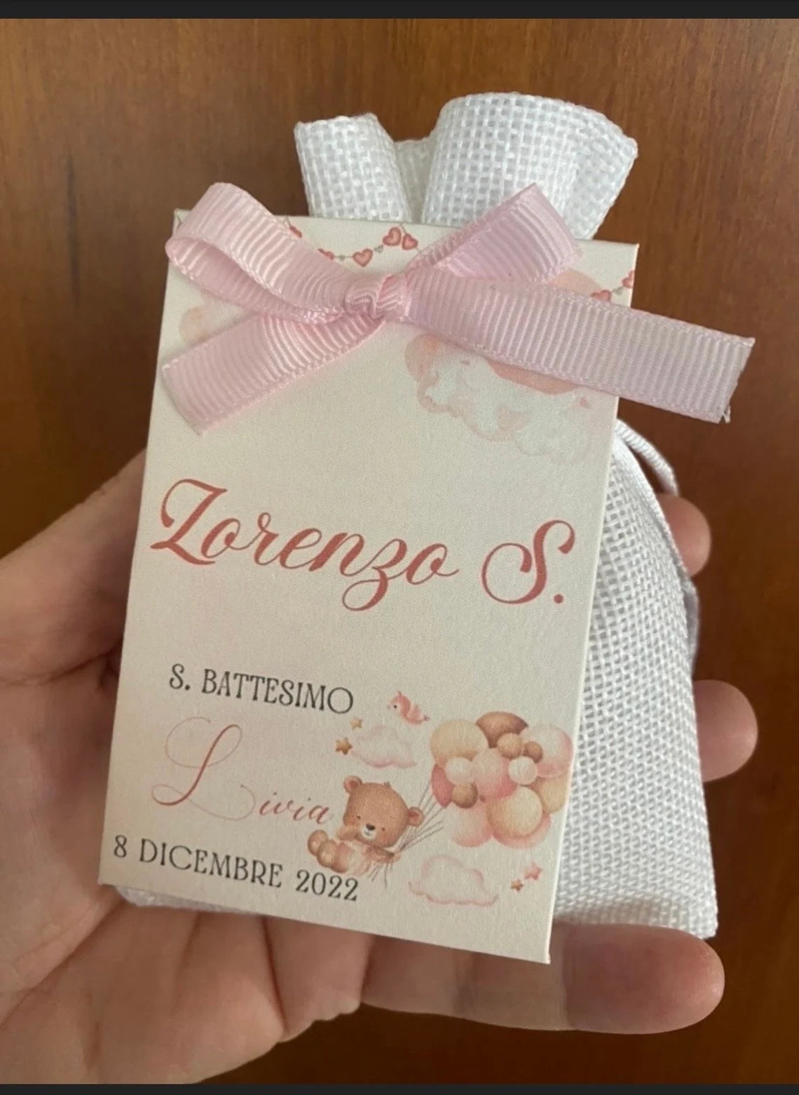 Porta Confetti in Sacchettino stoffa personalizzato Battesimo