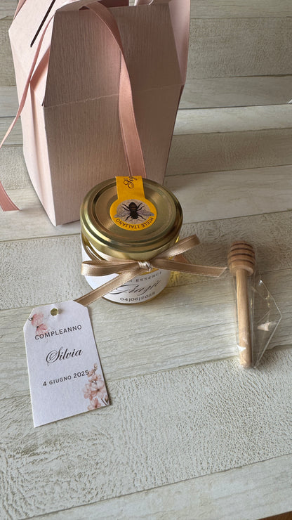 Bomboniera Compleanno con Vasetto di Miele 120 g – Box stile “Lanterna”