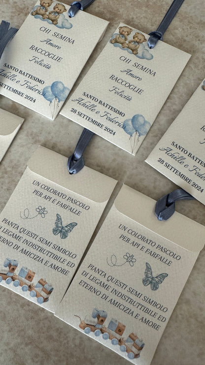 Segnaposto seminabile in bustina personalizzata Battesimo