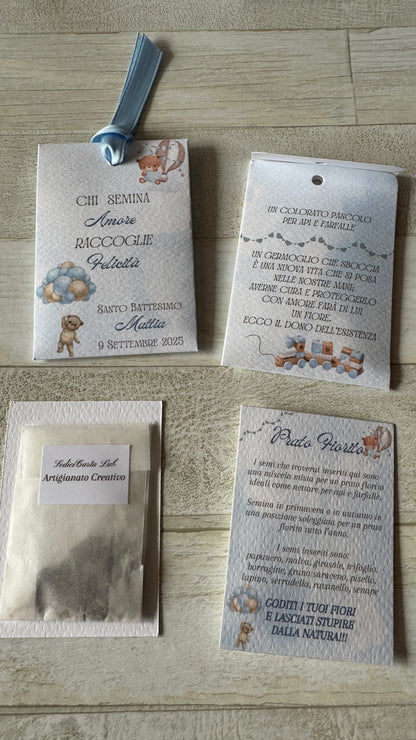 Segnaposto Battesimo – Bustina Semi "Prato Fiorito" Personalizzata