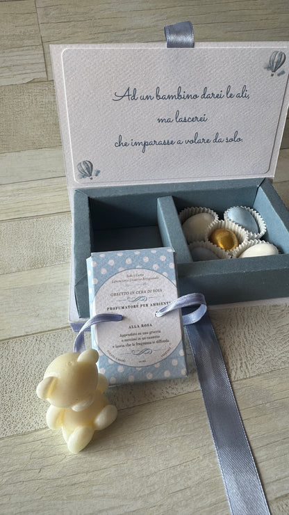 Bomboniera Battesimo con Orsetto Baby Profumato in Cera di Soia - Cofanetto a Libro