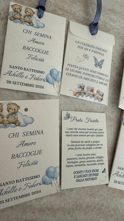 Segnaposto seminabile in bustina personalizzata Battesimo
