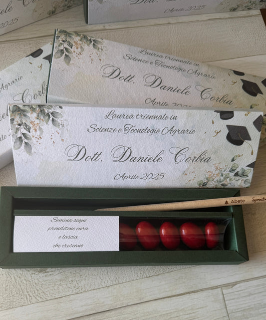 Cofanetto regalo personalizzato per Laurea con Matita Seminabile e Confetti