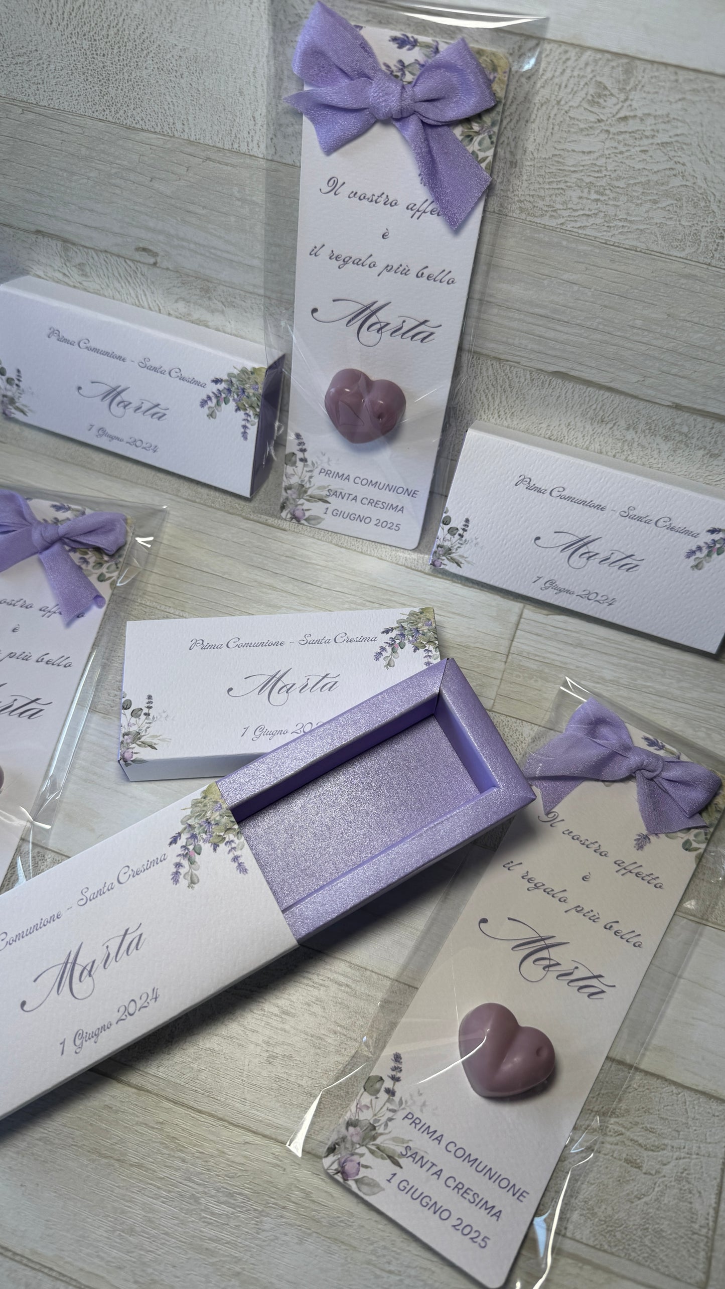 Porta confetti Comunione e Cresima – Cofanetto a scorrimento degustazione personalizzabile (5 confetti)