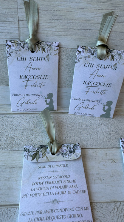Segnaposto Comunione e Cresima – Bustina Semi Girasole o Lavanda personalizzata