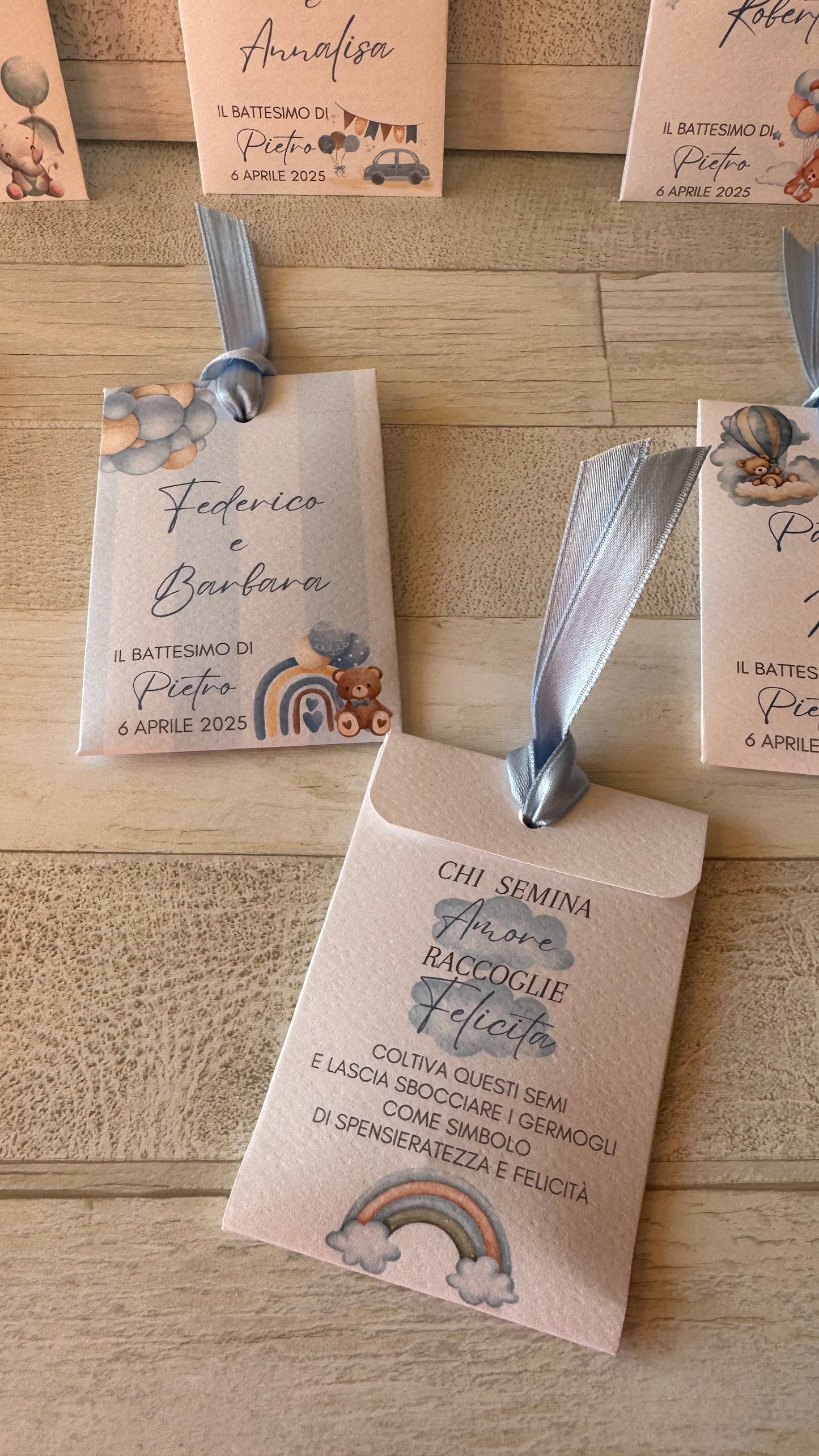 Segnaposto Battesimo – Bustina Semi "Prato Fiorito" Personalizzata