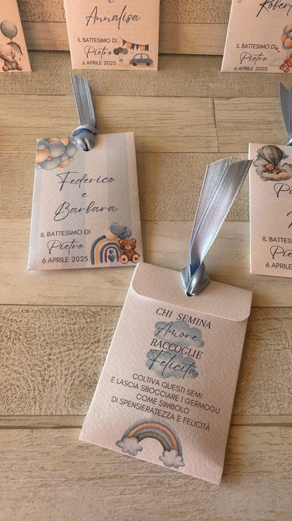 Segnaposto Battesimo – Bustina Semi "Prato Fiorito" Personalizzata