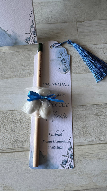 Bomboniera Comunione e Cresima - Segnalibro con Matita Seminabile e Confetti