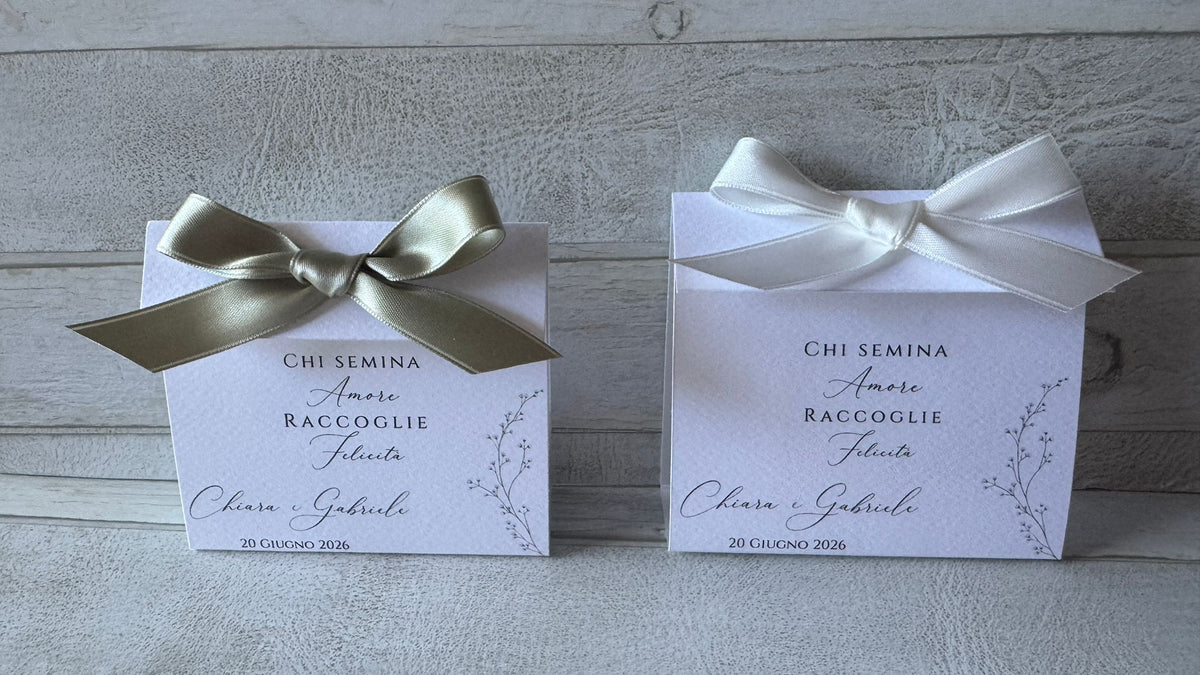 Porta confetti Nozze con Bustina Semi Prato Fiorito e aforisma - Personalizzabile
