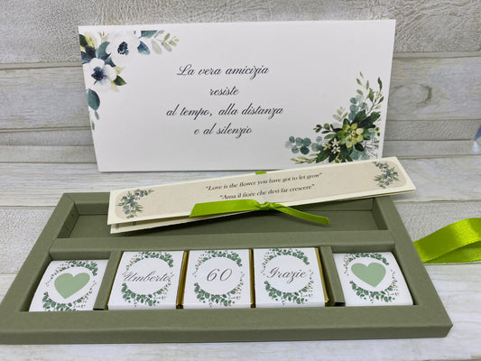 Cofanetto regalo Compleanno con cioccolatini personalizzati e matita seminabile