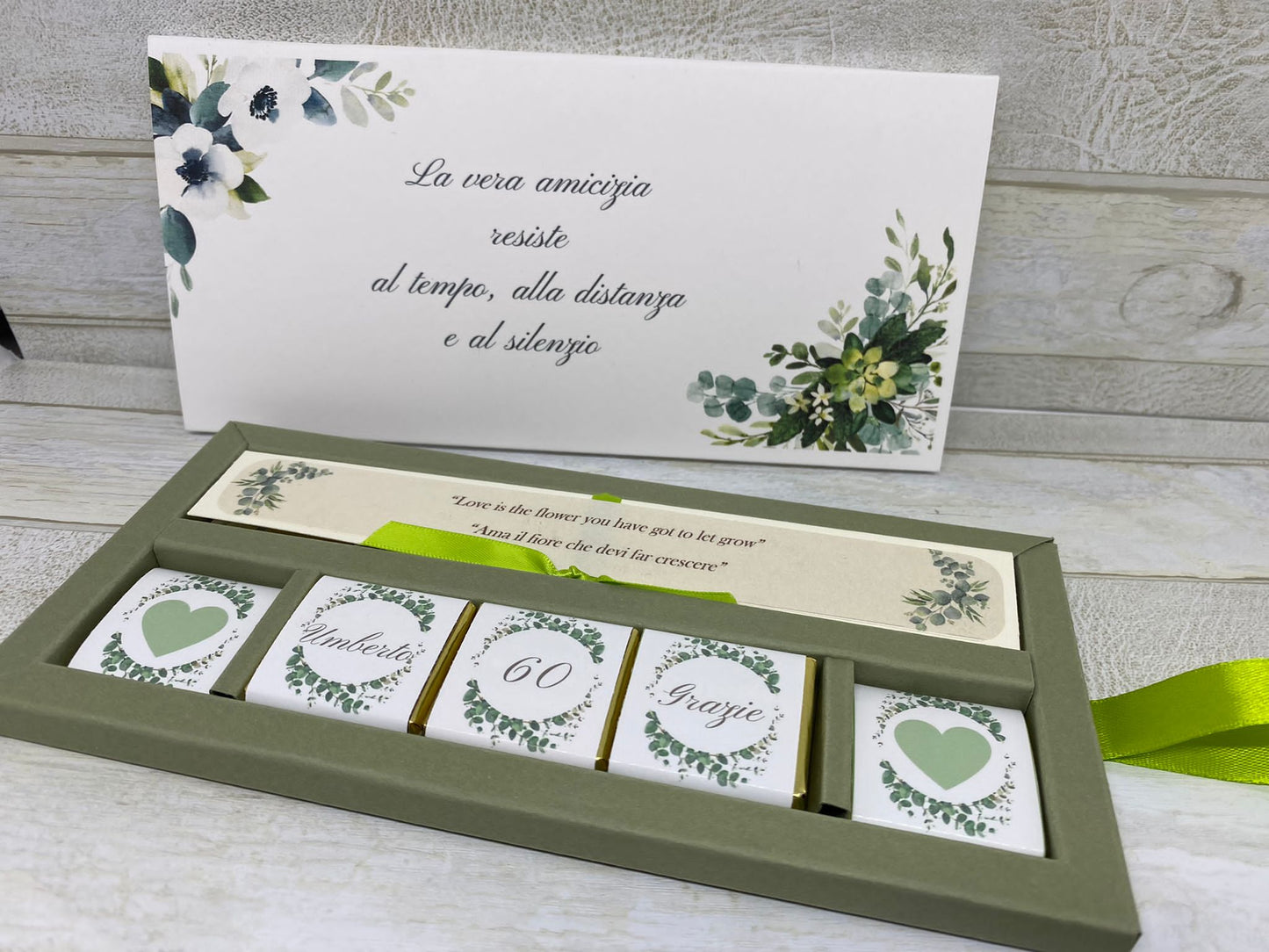 Cofanetto regalo Compleanno con cioccolatini personalizzati e matita seminabile