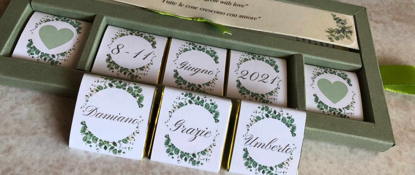 Cofanetto regalo Compleanno con cioccolatini personalizzati e matita seminabile