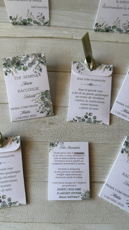 Segnaposto Comunione e Cresima – Bustina con Semi "Erbe Aromatiche" Personalizzata