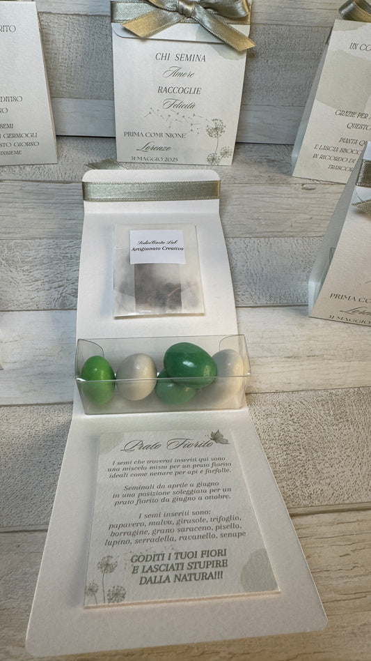 Porta confetti Comunione e Cresima – Bustina Semi “Prato Fiorito”