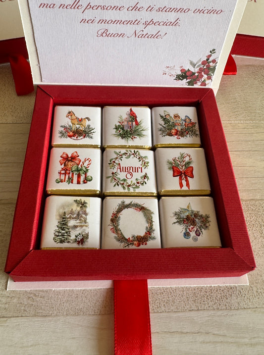 Cioccolatini Natale – Cofanetto a Libro Personalizzabile (25 × 25 mm)
